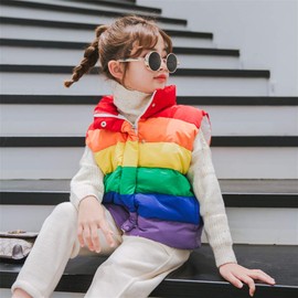 Mud Kingdom Girls Vest Rainbow Stripes Mock Neck Zipper Button Down Pockets Sleeveless Jacket Rainbow Stripe Size 10