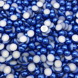 Niziky 1500PCS Flat Back Half Round Pearls, 4mm Blue Half Round Flatback Pearls Gems Beads for Crafts, Jewelry Making, Shoes, Cup, Nail Art Decoration