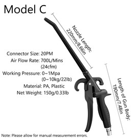 TopHomer Industrial Powerful Industrial Air Blow Gun, Plastic Pneumatic Air Compressor Accessories Tool, Extended Dust Air Blower Gun, Nozzle Length 8.66in