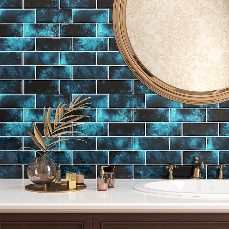 FunStick Kitchen Tile Stickers Dark Blue 3D Peel and Stick