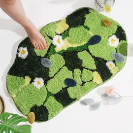 Softania Green Moss Rug - Cute Leaf Flower Green Bath Mat Non Slip - Washable Shag Bathroom Rugs 3D Moss Carpet for Bedroom, Bathroom Floor, 32×20 Inch