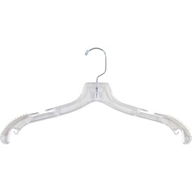 Clear Plastic Top Hanger with Rubber Non-Slip Shoulder Strips and T-Notches in 17" Length X 3/8" Thick with Chrome Hardware, Box of 100