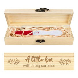 CHGCRAFT Pregnancy Test Keepsake Box Wild Flowers and Plants Wooden Pregnancy Announcement Gifts Box with Raffia Ribbon and Lock Announcement Gifts for Dad Husband, 8 x 2 x 1.2 Inches