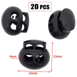 20 Pack Spring Cord Locks for Drawstrings, Black Plastic Double Holes Cord Ends Fastener Oval Toggle Stopper Sliders