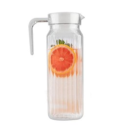 Botella Acrílica Transparente con Tapa, Jarra de Agua a Rayas, Reutilizable para Zumo, Té Helado, Jugo, Leche, Limonada (1100 ml)
