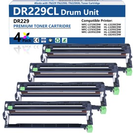DR229CL,Replacement for Brother DR229CL Drum Unit Works with TN229XL Toner Cartridge,Compatible MFC-L3720CDW MFC-L3780CDW MFC-L3765CDW HL-L3220CDW HL-L3280CDW HL-L3300CDW Etc. Printer(4 Pack)