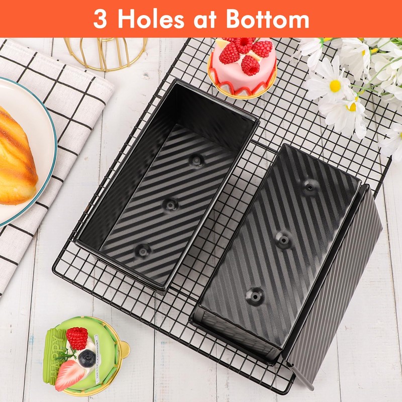 Beasea Pullman Loaf Pan with Lid, 2 Pack 0.5 lb