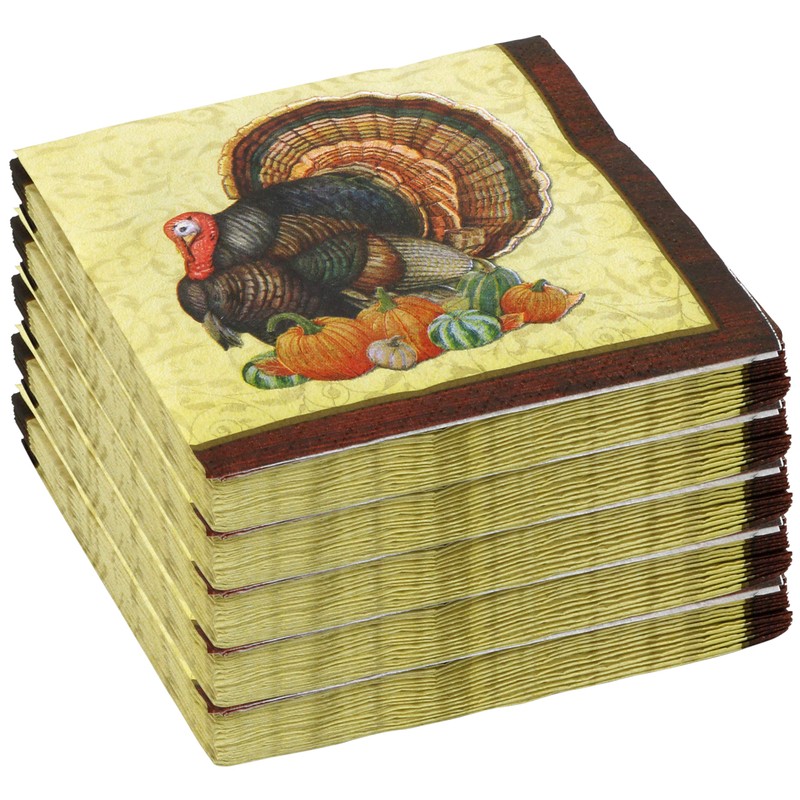Iconikal Disposable Paper Thanksgiving Party Napkins, Harvest Turkey, Beverage Cocktail