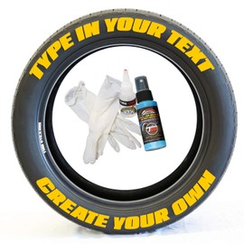 Tire Stickers - Create Your Own Custom Tire Lettering Add-On Accessory - DIY/Easy/Glue & 2oz Touch-Up Cleaner - Custom Sizing/Yellow (Pack of 8)