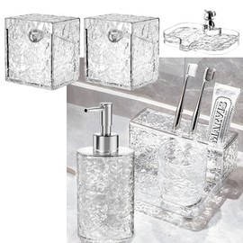 Queleay Bathroom Accessories Set 6-Piece, Toothbrush Holder, Soap Dispenser, Soap Dish, Cotton Swab Jars, Toothbrush Cup, Modern Bath Organizers and Storage, No Drilling Wall-Mounted Bath Decor