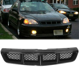 YLT AUTO Front Bumper Grille Guard JDM Type Black Mesh Front Grid Cover Air Inlet for 1999-2000 Honda Civic