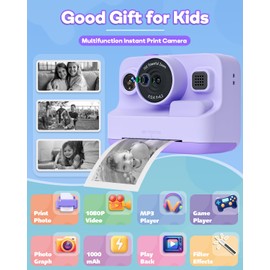 Dylanto Dylanto Instant Print Camera for Kids,2.4 Inch Screen Kids Instant Cameras, Christmas Birthday Gifts for Girls Age 3-12, Portable Toddler Toy for 3 4 5 6 7 8 9 10 Year Old Girls Boys Purple