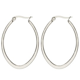MYA art MYAWGOHR-79 Women's Hoop Earrings Oval Rings Hanging with Stud Stainless Steel Silver Large Oval Large Flat 5 cm, Stainless Steel