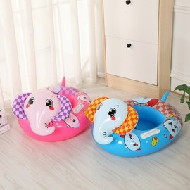 International Character Kids' Animal Inflatable Swim Ring Seat Boat (lf250) Free Size / Free Size 70CM Blue Plaid Elephant Boat 10ea