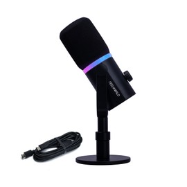FEELWORLD Video Recording Microphone XLR USB C Output Dynamic PM-1 mic for Live Streaming,Studio Metal Mic with RGB Light