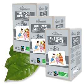 LES PAPOTEUSES | Decaffeinated Organic Black Tea from China | 60 Bags | Certified Organic and Fair Trade | Set of 3 Boxes of 20 Bags of Decaffeinated Black Tea Leaves