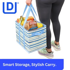 DURASACK Grocery Tote Bag 3-Pack All-Purpose Collapsible Tote Bags with Handles Kitchen Reusable Grocery Bags, Waves