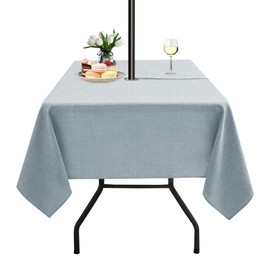 LUSHVIDA Outdoor Tablecloth with Umbrella Hole - Patio Table Cloth Zippered Square 60x60 Inch, Light Gray Faux Linen Table Cover Water Resistant for Picnic Outside