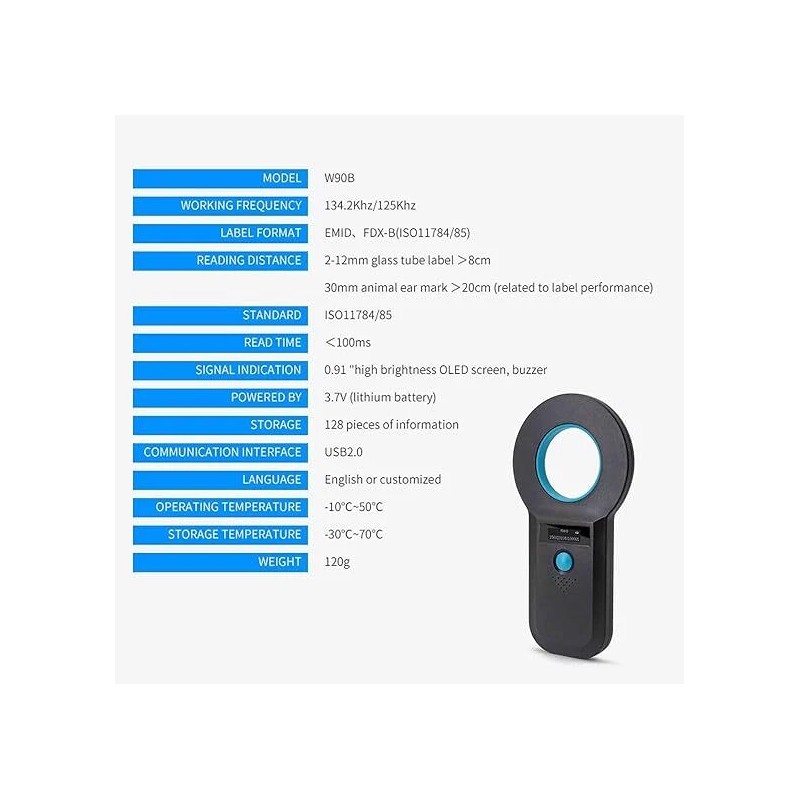 Riversmerge Handheld RFID Animal Tag Reader Microchip Scanner ISO1784/85