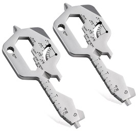 Groninog 2 PCS, 20 IN 1 Key Shaped Multitools, Key Shaped Pocket Tool, Stainless Steel Utility Gadget, Gift for Men, Everyday Carry, Automotive, Home Improvement, Bottle Opener, Screw Driver, Silver