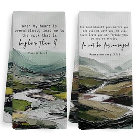 XNXLDYLH Christian Green Mountain Kitchen Towels and Dishcloths Sets of 2, Vintage Scripture Bible Verse Decor, Rustic Cabin Decor Dish Hand Tea Towels for Bathroom Kitchen Farmhouse, 16x24In