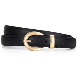XZQTIVE Women's Leather Belts for Jeans Dress Pants Fashion Black Belts for Women Ladies Waist Belts with Gold Buckle