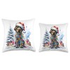 Watercolor German Wirehaired Pointer Dog Christmas Lights Throw Pillow