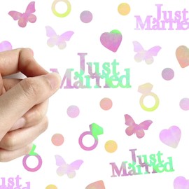 Just Engaged Confetti for Engagement Party Decorations, Wedding Tables, Ring Scatters - Iridescent Themed Bridal Shower,Bachelorette,Hen Party Decor