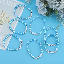 Lukiisoo 30pcs Swim Bracelet Gifts Bulk Blue Polymer Clay Beads Stretch Bracelets Multi-Layer Stackable Friendship Bracelets Swimming Party Favors for Swim Team Swims Lover Player(7.5inch)
