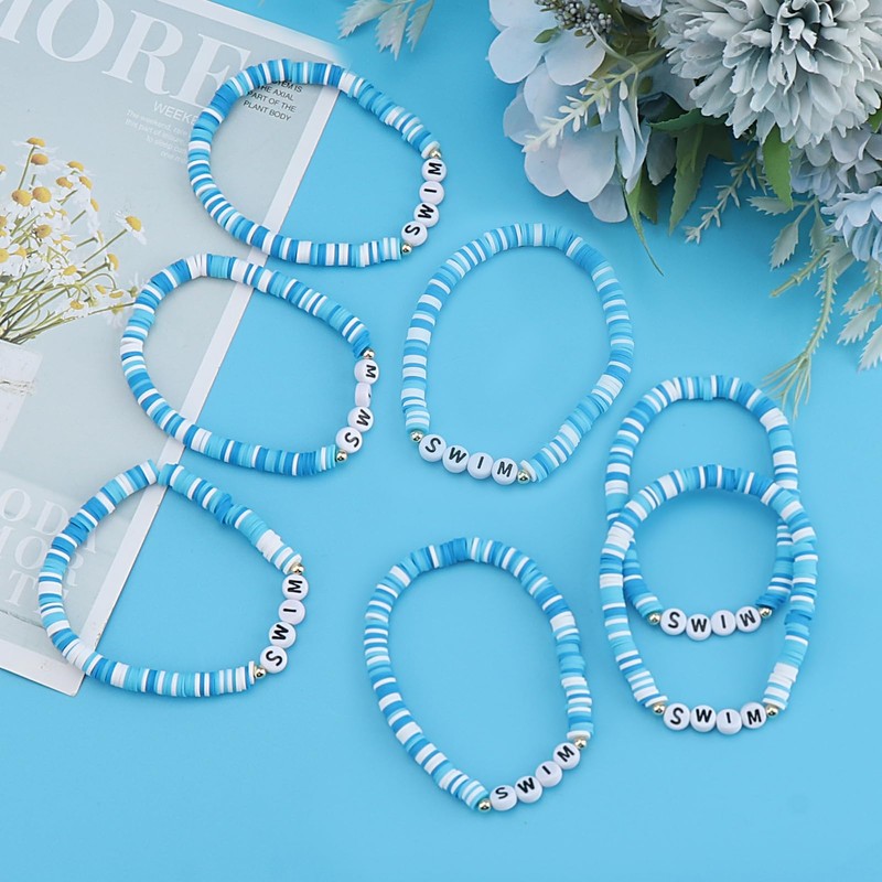 Lukiisoo 30pcs Swim Bracelet Gifts Bulk Blue Polymer Clay Beads