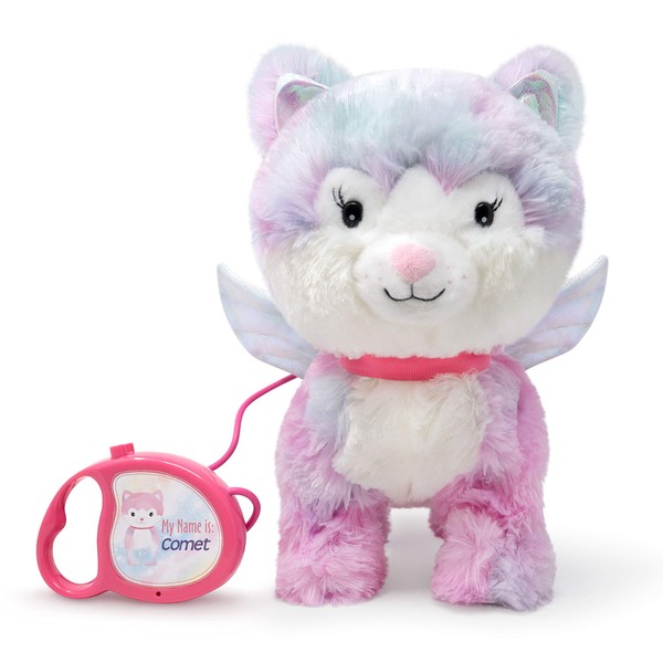 Cuddle Barn | Enchanted Pets - Comet 11" Cat Animated Stuffed Animal Plush Toy for Girls | Winged Walking Kitty Wags Tail and Walks to Leash Activation | Plays Playful Phrase