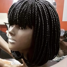 Czrleaty Knotless Braided Wigs for Black Women Heat Resistant Fiber Soft Synthetic Short Bob Box Braided Wig with Bangs African American Braided Wigs (10 inches, Black)
