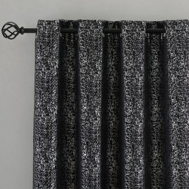 TERLYTEX Black and Silver Curtains 63 Inch Length - Chic Metallic Sparkle Blackout Curtains for Bedroom, Thermal Insulated Grommet Silver Blackout Curtains, 52 x 63 Inch, 2 Panels, Black and Silver