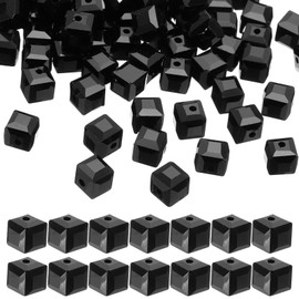 PATIKIL 6mm Crystal Glass Cube Beads, 100 Pcs Square Glass Beads Loose Glass Beads for Multi Cord Bracelet Jewelry Making Necklace Earrings Decorations, Black