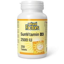 Natural Factors SunVitamin D3 2500 IU, 250 Tablets, Hi-Potency Vitamin D, Essential for Immune Function and Overall Health