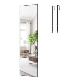 ANYHI Over The Door Mirror, 60"x18" Black Full Length Mirror with 2 Hooks, Door Hanging or Wall Mounted, Aluminum Frame, for Bedroom Bathroom