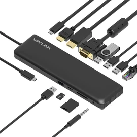 WAVLINK USB-C Docking Station 12-in-1 Hub with 4K HDMI Pull Display Type-C Adapter, Supports DisplayPort and VGA, 100W PD3.0 Charging (PC), Ethernet, MicroSD and SD Card Reader, 3.5mm Audio Jacks, Two