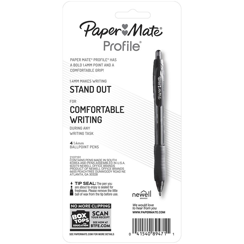 Paper Mate Profile Retractable Ballpoint Pen, Bold Point, Translucent Barrel,