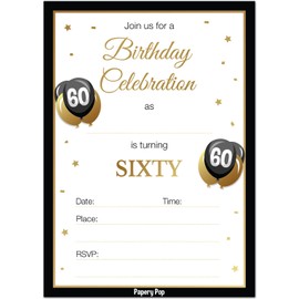 60th Birthday Invitations for Men or Women with Envelopes (30 Count) - 60 Sixty Year Old Anniversary Party Celebration Invites Cards