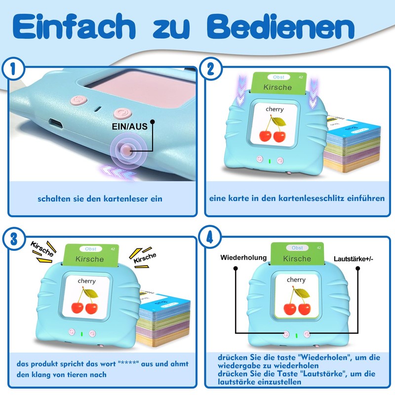 Talking Flash Cards, Standard German 112 Sheets, 224 Words, Talking