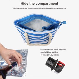 Wine Bag Wine Bag with Tap Drinks Dispenser Tote with Hidden Insulated Compartment Tote Carry Bag for 2 Bottles, for Beach, Travel, Picnic, Camping, Gift for Wine Lovers, Blue + inner pocket