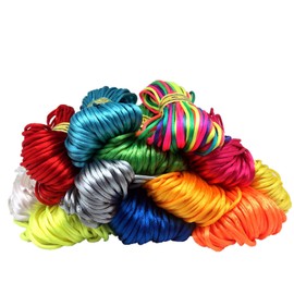 FQTANJU 2mm Satin Nylon Trim Cord, Rattail Silk Cord,14 Bundles 140 Yards Assorted Colors Nylon String for Beading Jewelry Making, Kumihimo Rattail, Chinese Knot