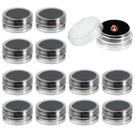 BOHUIZ 12 Pcs Small Loose Diamond Gemstone Display Box, Mini Round Jewelry Stone Show Box Plastic Gemstone Display Case Holder Show Container with Clear Top Lids and Sponge (black)