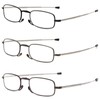 prtcslwd 3 Pack Folding Reading Glasses Stainless Steel Mini Anti-Blue