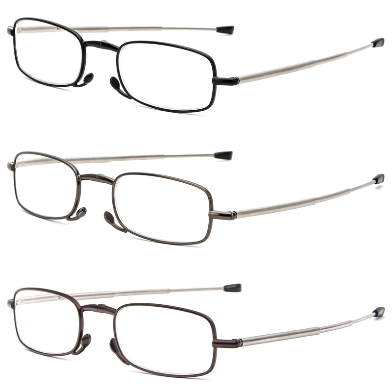 prtcslwd 3 Pack Folding Reading Glasses Stainless Steel Mini Anti-Blue