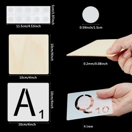 26 Pieces 4 Inch Tile Stencil Letters Alphabet Stencils, 26 Pieces Unfinished Square Wood Slices Blank and 3 Pieces Clear Sticky Putty for Wall Decor Home Decoration DIY Projects