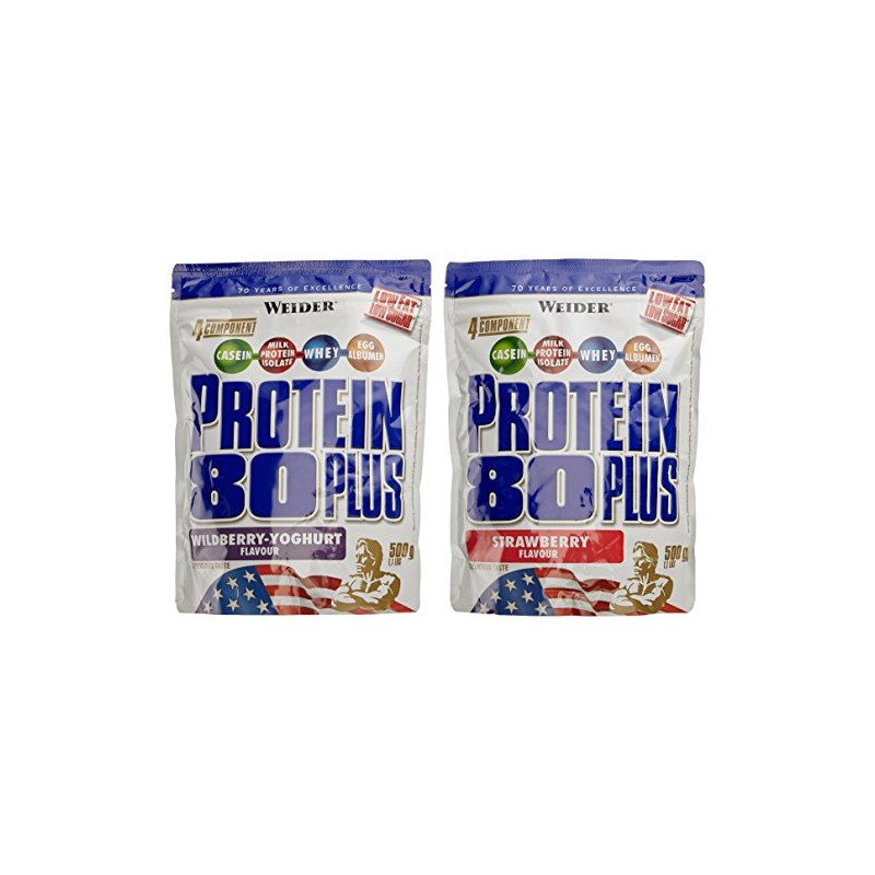 WEIDER Protein 80 Plus Eiweißpulver, 2 Pack Mixed, Erdbeer/Waldfrucht-Joghurt, Low-Carb,