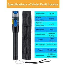 Moocci Fiber Visual Fault Locator - VFL Fiber Optic Cable Tester Meter Kit with FC Male to LC Female Adapter - Fiber Optic Tools Tester Detector for LC/FC/SC/ST, Network Cable Test