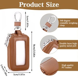 XFSRG Key Cabinet Key Bag Car Key Fob Leather Portable Car Key Bag with Zip for Men and Women, brown