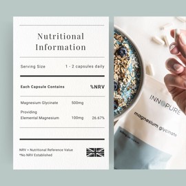 Magnesium Glycinate - 90 Capsules - Bioavailable Magnesium Supplements - 500mg Per Capsule Providing 100mg of Pure Elemental Magnesium Bisglycinate Powder